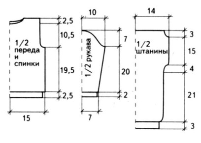Вязание спицами. Выкройка комплекта жакет и штанишки на 1-1,5 года