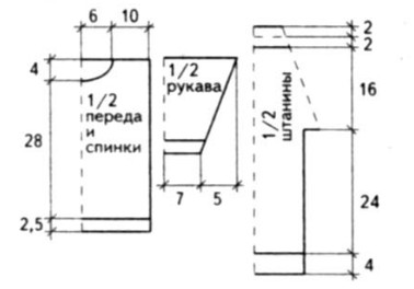 Вязание спицами. Выкройка пуловера и штанишек для мальчика 1-1,5 года