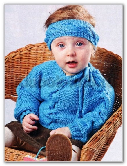 Однотонный пуловер с косами и повязка, для девочки 1-1,5 года