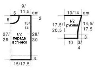 Вязание спицами. Выкройка детского короткого пуловера. Размеры: 62/80