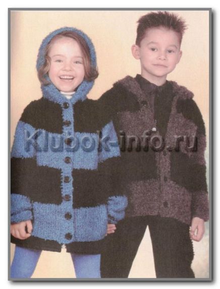 Вязание спицами. Жакеты с капюшоном для мальчика и девочки 8-9 лет