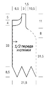 Вязание спицами. Выкройка детской туники поперечной вязки. Размер: 104/110