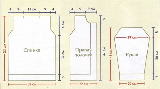 Вязание спицами. Выкройка жакета на кнопках на 8 лет