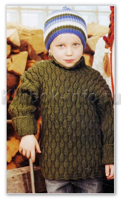 Однотонный свитер с объемным узором и шапочка в полоску, для мальчика 5, 9 и 10 лет