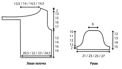 Вязание спицами. Выкройка жакета на завязке, с короткими рукавами на девочку 4 (6; 8; 10) лет