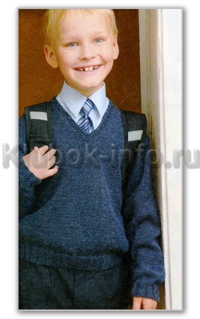 Однотонный пуловер с V-вырезом, для мальчика. Возраст: на 6-7 лет