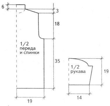 Вязание спицами. Выкройка пуловера с короткими рукавами для девочки 12-13 лет