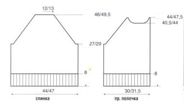 Вязание спицами. Выкройка жакета-реглана для девочки 10-12/14 лет