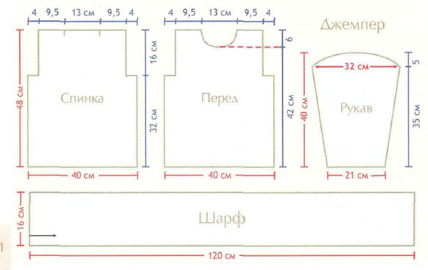 Вязание спицами. Выкройка джемпера для девочки 10 лет