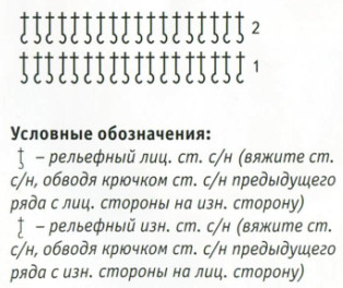 Вязание крючком. Схема рельефного узора для детских тапочек