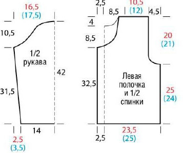 Вязание крючком. Выкройка прямого жакета. Размеры: 38/40 (42/44)