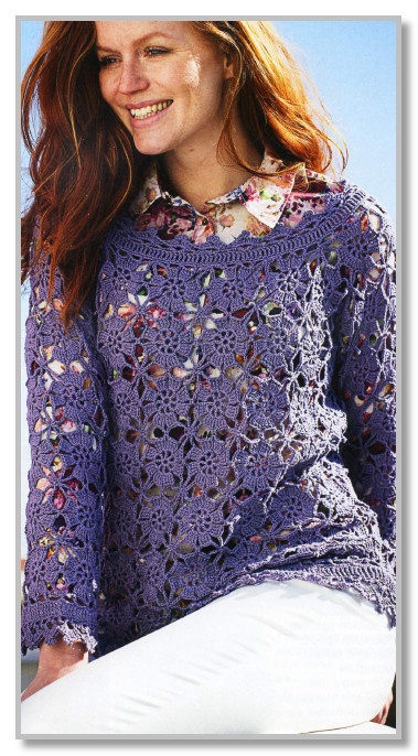 Вязание крючком. Цельновязанный кружевной пуловер. Размеры: S/M (L/XL) Вязание крючком. Цельновязанный кружевной пуловер. Размеры: S/M (L/XL)