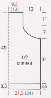 Вязание крючком. Выкройка прямого женского пуловера-реглан. Размеры: 34/36 (38/40)