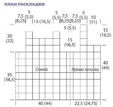 Вязание крючком. Выкройка прямого летнего жилета из мотивов. Размеры: 36-38 (40/42)
