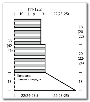 Вязание крючком. Полосатый топ с воланом. Размеры: 36/38 (40/42) 44/46, выкройка