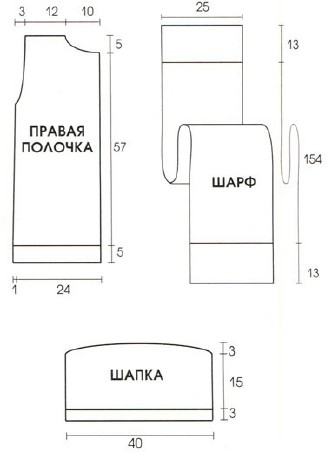 Вязание спицами. Выкройка мужского жакета, шапки и шарфа. Размер 48