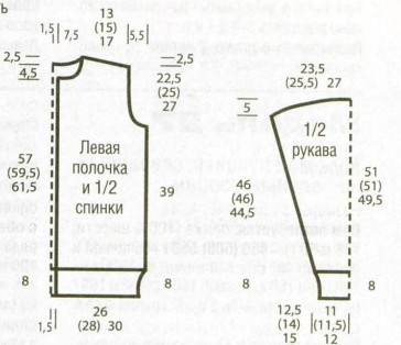 Вязание спицами. Выкройка мужской куртки на пуговицах. Размер: 50/52 (54/56) 58/60