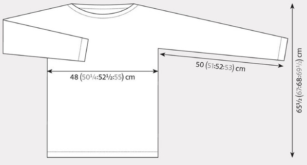 Вязание спицами. Выкройка молодежного пуловера на кокетке. Размер S [M:L:XL]