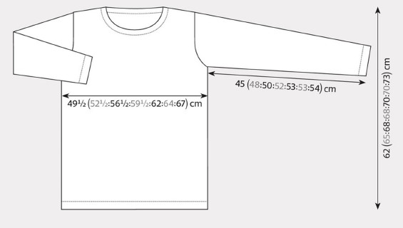 Вязание спицами. Выкройка мужского пуловера. Размер XS [S:M:L:XL:2XL:3XL]