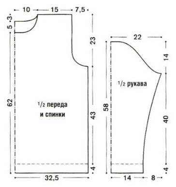 Вязание спицами. Выкройка мужского джемпера. Размер 46-52