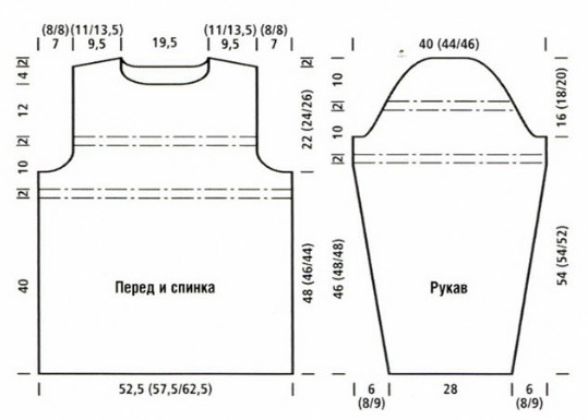 Вязание спицами. Выкройка мужского свитера. Размер 44-46 (48-50, 52-54)
