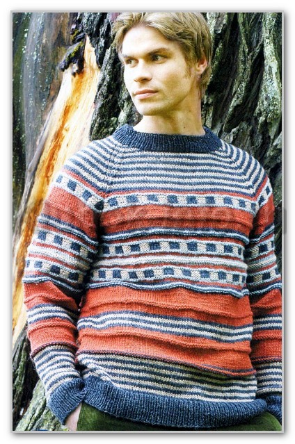 Вязание спицами. Пуловер-реглан в цветную полоску. Размер S(M)L(XL)XXL