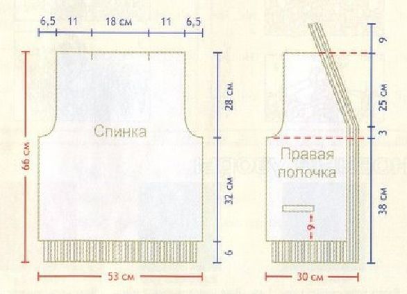 Вязание спицами. Выкройка мужского жилета с прорезными карманами и с застежкой на пуговицы. Размер 50