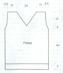 Вязание спицами. Выкройка мужской безрукавки с V-вырезом. Размеры: 50