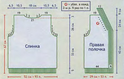 Вязание спицами. Выкройка мужского жилета с V-вырезом. Размеры: 50-52