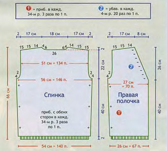 Вязание спицами. Выкройка мужского жилета с V-вырезом. Размеры: 48-50