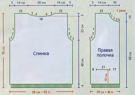 Вязание спицами. Выкройка мужского жилета на молнии и с прорезными карманами. Размеры: 54