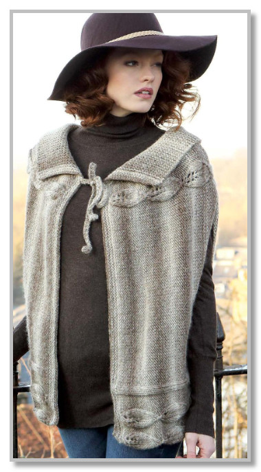 Вязание спицами. Накидка-кейп на завязке и с мотивами Листья. Размер: XS(L, XL, XXL, XXXL)