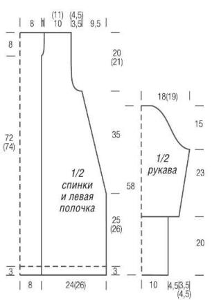 Выкройка длинного женского жакета. Размеры: 36/38 (40/42) Вязание спицами. Выкройка длинного женского жакета. Размеры: 36/38 (40/42)