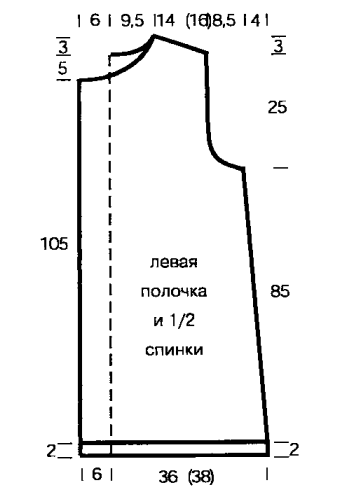 Вязание спицами. Выкройка длинного пальто с капюшоном. Размер 38/40 (42/44)