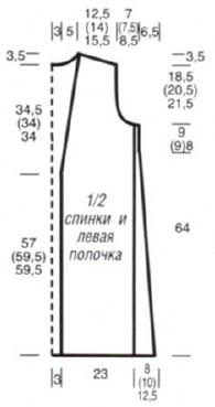 Вязание спицами. Выкройка прямого длинного пальто Вязание спицами. Выкройка прямого длинного пальтоо
