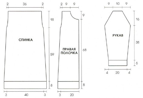 Вязание спицами. Выкройка пальто. Размеры: 42