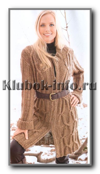 Вязание спицами. Короткое пальто с узором из кос на молнии. Размер 36/38 (40/42) 44/46