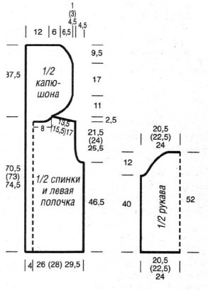Вязание спицами. Выкройка женского пальто с капюшоном. Размеры: 38/40 (42) 44/46 Вязание спицами. Выкройка женского пальто с капюшоном. Размеры: 38/40 (42) 44/46