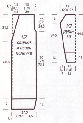 Вязание спицами. Выкройка женского прямого длинного пальто. Размеры: 38/40 (42/44) 46/48