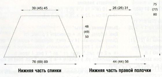 Вязание спицами. Выкройка женского пальто с отрезной талией. Размеры: 36-38-40 (42-44-46; 48-50-52)