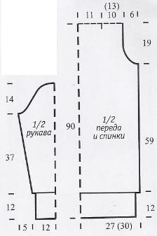 Вязание спицами. Выкройка прямого платья-свитера. Размеры: 36/38 (40/42)