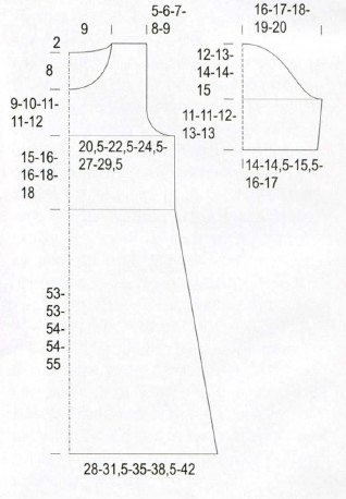 Вязание спицами. Выкройка женского платья. Размеры: XS-S(M)L(XL)XXL Вязание спицами. Выкройка женского платья. Размеры: XS-S(M)L(XL)XXL