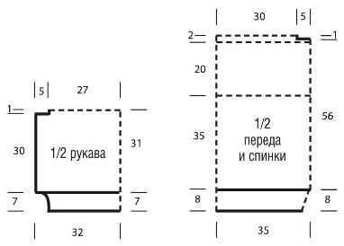 Вязание спицами. Выкройка свободного прямого женского платья на кокетке. Размеры: 38-44