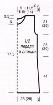 Вязание спицами. Выкройка пуловера-туники с круглым вырезом. Размеры: 38/40 (46/48)