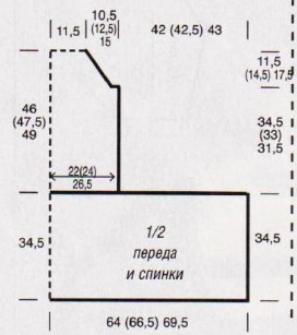 Вязание спицами. Выкройка платья-реглан, размер 34/36 (38/40) 42/44