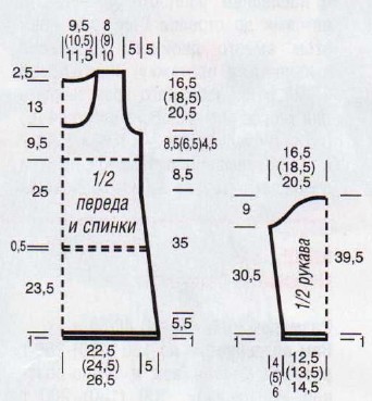 Вязание спицами. Выкройка женской туники. Размеры: 38/40 (42/44) 46/48