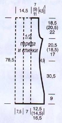 Вязание спицами. Выкройка женской туники. Размеры: 38/40 (42/44) 46/48