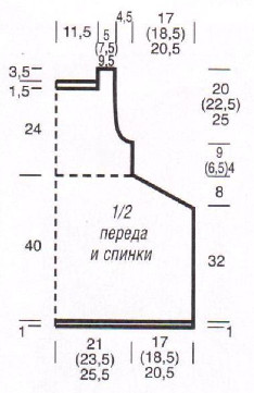 Вязание спицами. Выкройка расклешенной женской туники-безрукавки. Размеры: 38/40 (42/44) 46/48