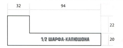 Вязание спицами. Выкройка шарфа-капюшона. Размер 20 х 180 см