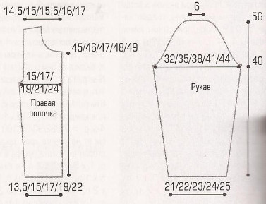 Вязание спицами. Выкройка женского жакета c рукавами 3/4. Размер: 34-36/38-40/42-44/46-48/50-52 Вязание спицами. Выкройка короткого женского жакета. Размер: 34-36/38-40/42-44/46-48/50-52